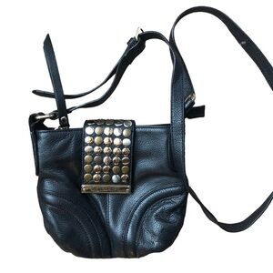 Franco Sarto Black Leather Crossbody Bag Metal Detail Snap Close 3 Compartments